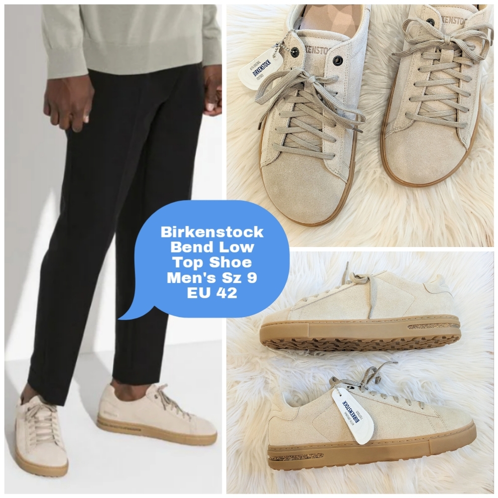 NWT Tan Beige Birkenstock Bend Low Leather Cork Suede Laced Sneaker Shoes Sz 9